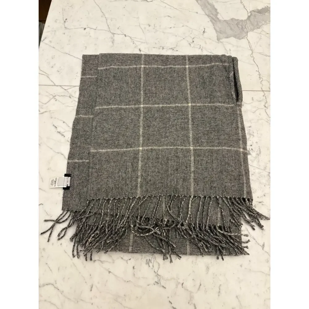 Madewell Grey Black White Plaid Cape Scarf Armholes w fringe Wool Overzied